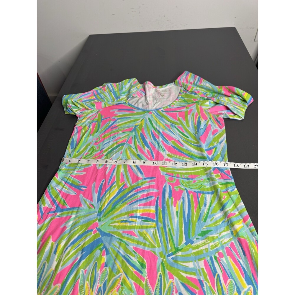Lilly Pulitzer Beacon Dress Tiki Pink Palm Leaves Pineapple Print Pima Cotton - Picture 6 of 7
